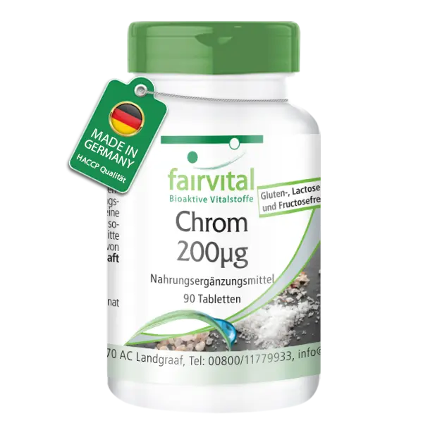 Chrom 200µg - 90 Tabletten - Schluckfreundlich - Für Blutzuckerspiegel und Makronährstoff Stoffwechsel - Hochdosiert und Vegan | Fairvital
